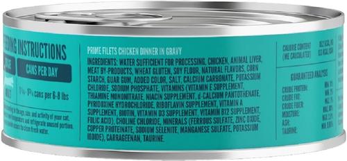Comida húmeda para gatos Prime Filets Chicken Dinner en salsa, 5.5 oz, caja de 24
