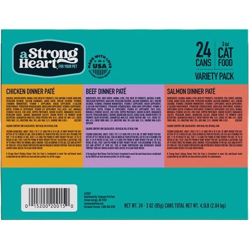 Alimento húmedo para gatos con pollo, ternera y salmón, paquete variado, 3 oz, caja de 24