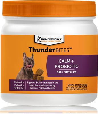 Calm+ Probiótico masticable con sabor a pollo, suplemento calmante para perros, 90 unidades