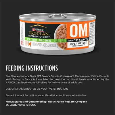 Alimento húmedo para gatos OM Overweight Management Savory Selects, 5.5 oz, caja de 24