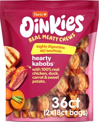 Oinkies Hearty Kabobs with 100% Real Chicken & Duck Carrot & Sweet Potato Rawhide-Free Natural Dog Treats, 36 count