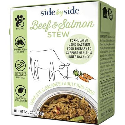 Alimento húmedo para perros Side By Side Neutral, completo y equilibrado, con carne de res y salmón, caja de 12.5 oz