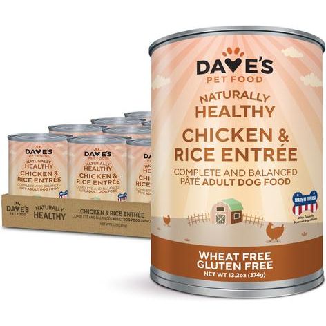 Alimento húmedo enlatado para perros con paté de carne y arroz, receta naturalmente saludable, lata de 13.2 oz, caja de 12