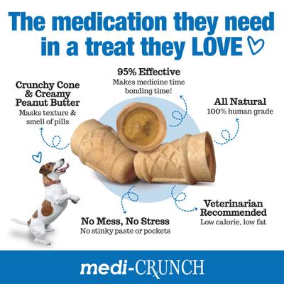 Human-Grade Peanut Butter Crunchy Ice Cream Cone Pill Pouches Dog Treats, 30 count, case of 2