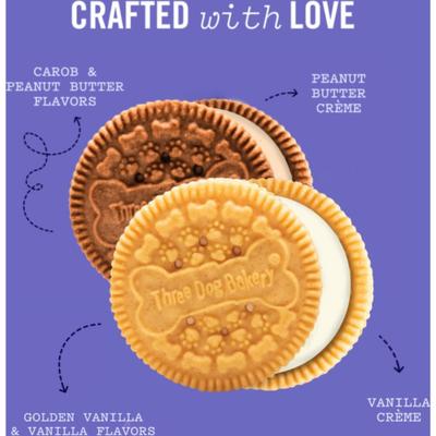 Galletas tipo sándwich de algarroba y mantequilla de cacahuete Lick'n Crunch para perros, caja de 13 oz