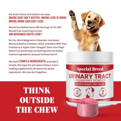 Cranberry Flavored Powder Urinary Tract Health Supplement for Dogs, 3.38-oz jar, 480 scoops