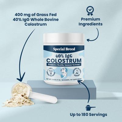 40% IgG Grass Fed Colostrum Powder Immune Support Supplement for Dogs, 2.5-oz jar