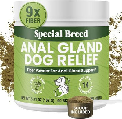 Anal Gland Relief Fiber Powder Digestive Aid Supplement for Dogs, 5.71-oz jar, 60 scoops
