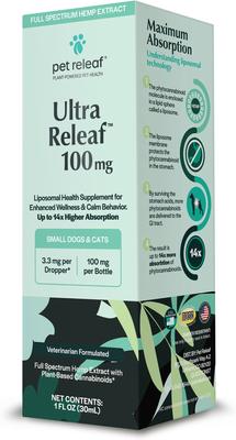 Ultra Releaf Liposome 100-mg Full Spectrum Hemp Extract Oil Liquid Calming Supplement for Small Dogs & Cats, 1-fl oz bottle