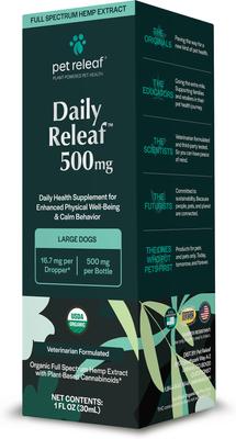 Daily Releaf 500-mg Organic Full Spectrum Hemp Extract Oil Supplement for Large Dogs, 1-fl oz bottle