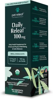 Daily Releaf 100-mg Organic Full Spectrum Hemp Extract Oil Supplement for Small Dogs & Cats, 1-fl oz bottle