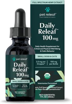 Daily Releaf 100-mg Organic Full Spectrum Hemp Extract Oil Supplement for Small Dogs & Cats, 1-fl oz bottle