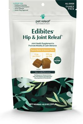 Edibites Hip & Joint Releaf Organic Peanut Butter & Banana Flavored Chew 6-mg Full Spectrum Hemp Extract Hip & Joint Supplement for Dogs, 50 count