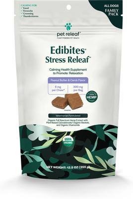 Edibites Stress Releaf Organic Peanut Butter & Carob Flavored Chew 6-mg Full Spectrum Hemp Extract Calming Supplement for Dogs, 50 count