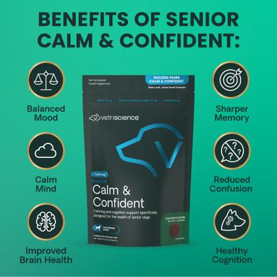 Golden Years Senior Calm & Confident Chicken Flavored Chews with Colostrum Calming & Brain Health Supplement for Senior Dogs, 60 count
