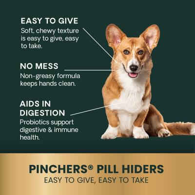 Pinchers Pill Hiders Chicken Flavored Chews with Probiotics Non-Greasy Pill Wrap for Dogs, 45 count