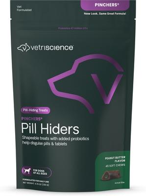 Pinchers Pill Hiders Peanut Butter Flavored Chews with Probiotics Non-Greasy Pill Wrap for Dogs, 45 count