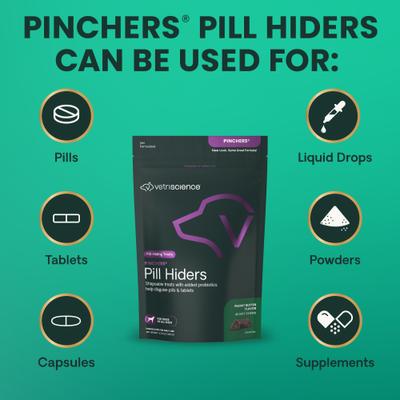 Pinchers Pill Hiders Peanut Butter Flavored Chews with Probiotics Non-Greasy Pill Wrap for Dogs, 45 count