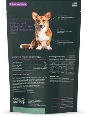 Pinchers Pill Hiders Peanut Butter Flavored Chews with Probiotics Non-Greasy Pill Wrap for Dogs, 45 count