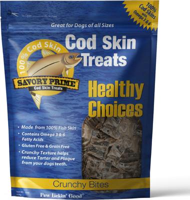 Bocados crujientes de piel de bacalao para perros, bolsa de 16 oz