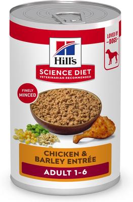 Paquete: Hill's Science Diet Pollo y Cebada Entree + 7+ Comida enlatada para perros con carne de res y cebada Entree
