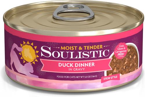 Comida húmeda para gatos Moist & Tender Duck Dinner en salsa, lata de 5.5 oz, caja de 8