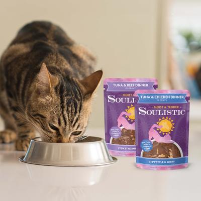 Comida húmeda para gatos Moist & Tender Tuna & Chicken Dinner en salsa, bolsa de 3 oz, caja de 8