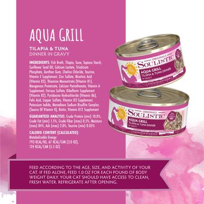 Comida húmeda para gatos Originals Aqua Grill Tilapia & Tuna Dinner en salsa, lata de 3 oz, caja de 12