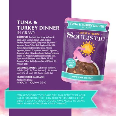 Moist & Tender Tuna & Turkey Dinner in Gravy Wet Cat Food, 3-oz pouch, case of 8