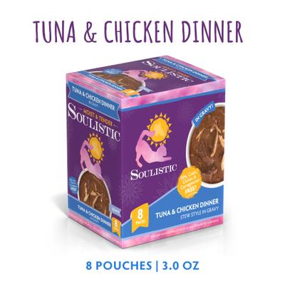 Comida húmeda para gatos Moist & Tender Tuna & Chicken Dinner en salsa, bolsa de 3 oz, caja de 8
