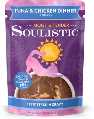 Comida húmeda para gatos Moist & Tender Tuna & Chicken Dinner en salsa, bolsa de 3 oz, caja de 8