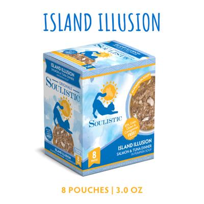 Comida húmeda para gatos Originals Island Illusion, salmón y atún en sopa de calabaza, bolsa de 3 oz, caja de 8