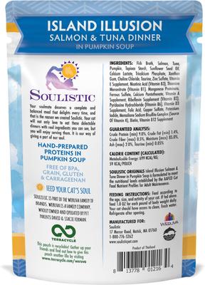 Comida húmeda para gatos Originals Island Illusion, salmón y atún en sopa de calabaza, bolsa de 3 oz, caja de 8