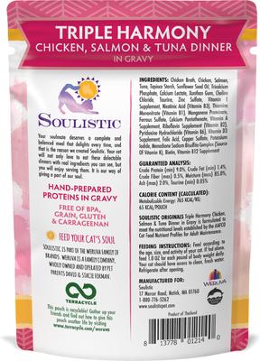 Comida húmeda para gatos Originals Triple Harmony con pollo, salmón y atún en salsa, bolsa de 3 oz, caja de 8