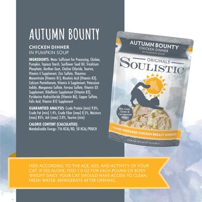 Comida húmeda para gatos Originals Autumn Bounty Chicken Dinner en sopa de calabaza, bolsa de 3 oz, caja de 8