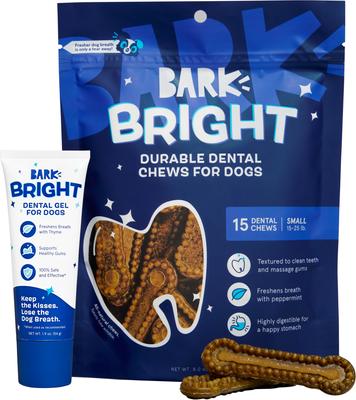 Bright Durable Dental Kit: Small Mint Flavored Dental Dog Treats + Chicken & Thyme Flavored Dog Dental Gel, 15 count, 1.9-oz gel