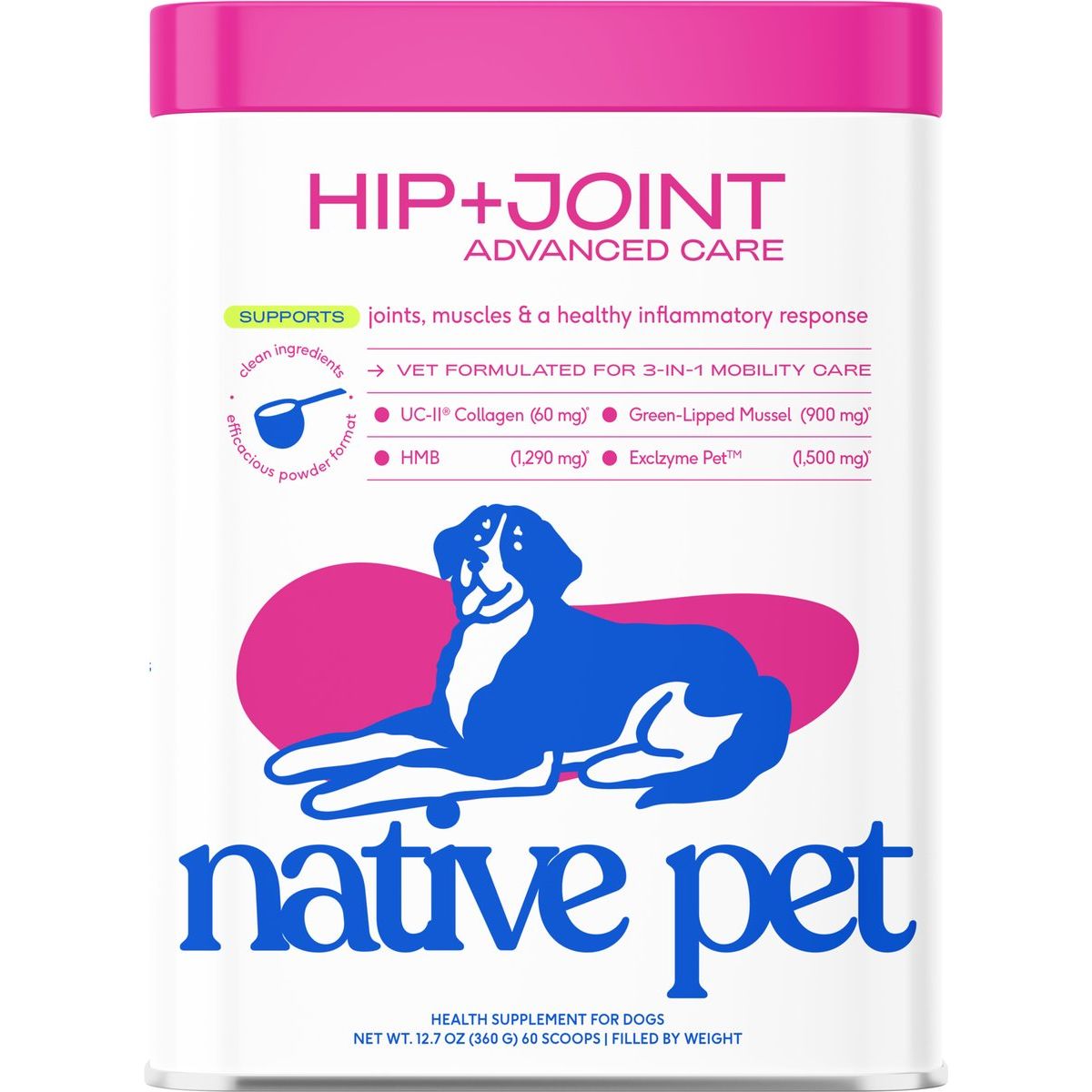 Native Pet Hip & Joint Advanced Care Powder Supplement for Dogs, 12.7-oz