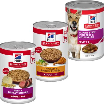 Bundle: Variety Pack - Hill's Science Diet Chicken & Barley Entree Canned Dog Food, Beef & Barley & Beef & Vegetables Flavors