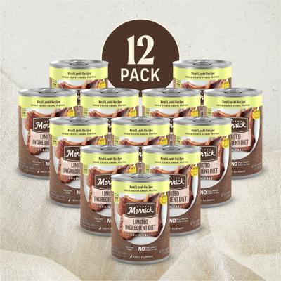 Alimento húmedo para perros sin cereales con ingredientes limitados, receta de cordero real, lata de 12.7 oz, caja de 12