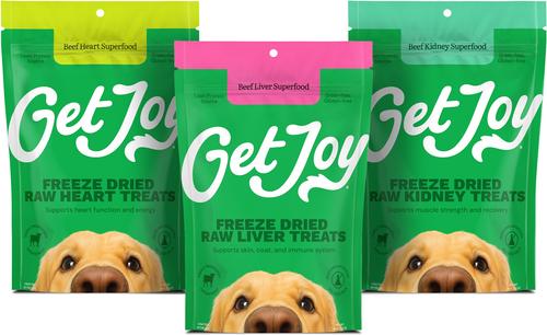 Bundle: Get Joy Superfood Beef Organ Freeze-Dried Dog Treats Variety Pack - Heart High Protein, Grain & Gluten-Free, 4-oz bag + Kidney High Protein, Grain & Gluten-Free, 4-oz bag + Liver High Protein, Grain & Gluten-Free, 4-oz bag
