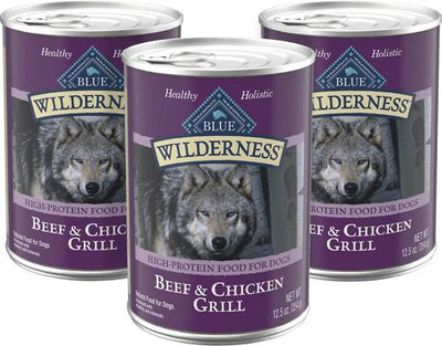 Comida enlatada para perros Wilderness Beef & Chicken Grill sin cereales, lata de 12.5 oz, 3 unidades