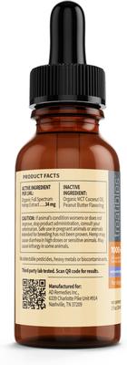 Extra Stength Oil Dropper 1000-mg Full Spectrum Hemp Extract Canine Peanut Butter Flavored Liquid Calming Supplement for Dogs, 1-fl oz bottle