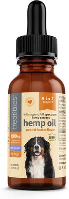 Extra Stength Oil Dropper 1000-mg Full Spectrum Hemp Extract Canine Peanut Butter Flavored Liquid Calming Supplement for Dogs, 1-fl oz bottle
