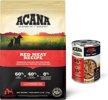 Bundle: ACANA Premium Chunks Beef Recipe in Bone Broth Wet Food + Red Meat Recipe Dry Dog Food