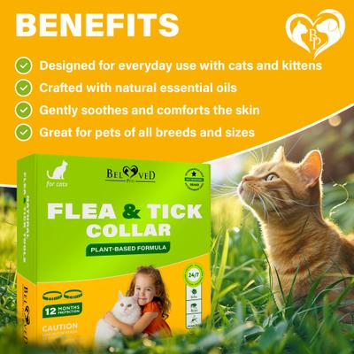 Collar natural contra pulgas y garrapatas para gatos, 2 unidades