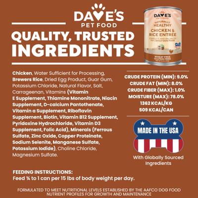 Naturally Healthy Chicken & Rice Recipe Pate Canned Wet Dog Food, 13.2-oz can, case of 12