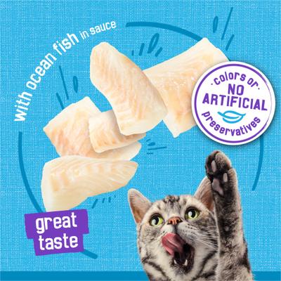 Meaty Bits with Ocean Fish in Sauce Chunks in Gravy Canned Wet Multi Cat Food, 13.5-oz can, 12 count