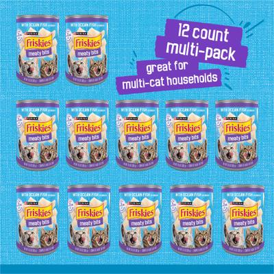 Meaty Bits with Ocean Fish in Sauce Chunks in Gravy Canned Wet Multi Cat Food, 13.5-oz can, 12 count