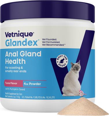 Glandex Feline Anal Gland Support Probiótico y Digestión Suplemento en polvo con sabor a atún para gatos, 2 unidades
