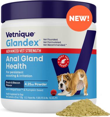 Glandex Advanced Vet Duck & Bacon Flavor Strength Anal Gland Powder Supplement for Dogs, 4.25-oz jar